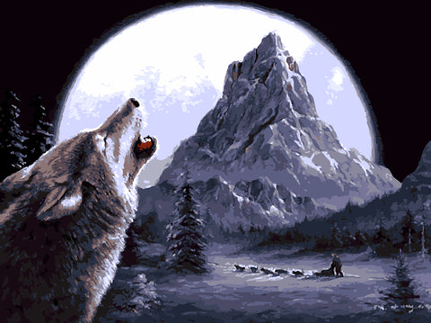 Frameless Animal Wolf Art Work Painting - Wolves Landing