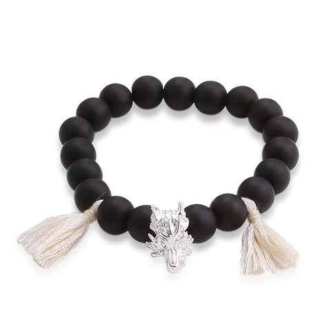Unique Wolf Head Black Matte Onyx Beads Charm Bracelets for Men - Wolves Landing