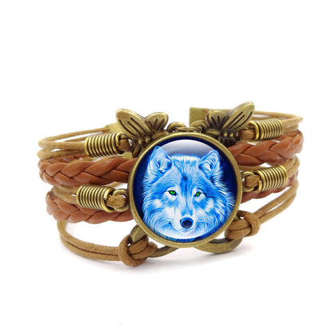 Howling Wolf Moon Vintage Leather Bracelet - Wolves Landing