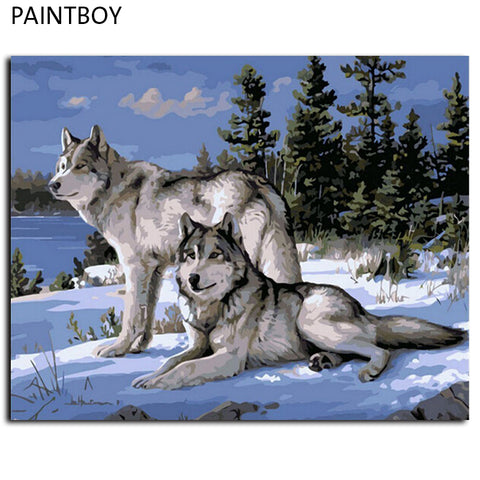 Framed Pictures Oil Painting Home Decor Wolf Wall Art - Wolves Landing